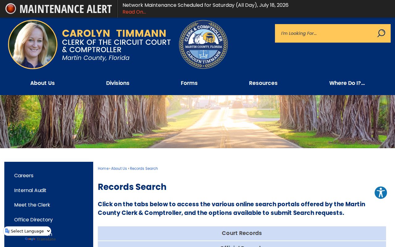 Martin County criminal records Clerk search routes