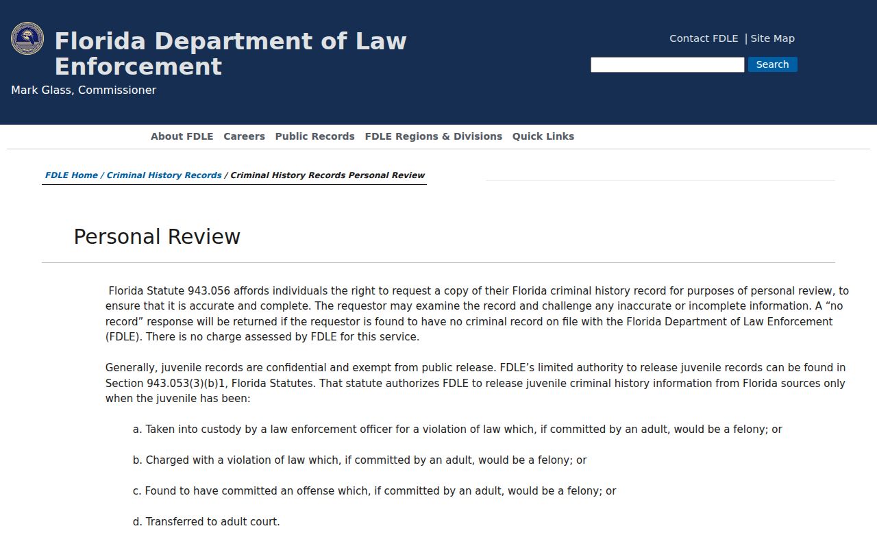 Martin County criminal history personal record review information