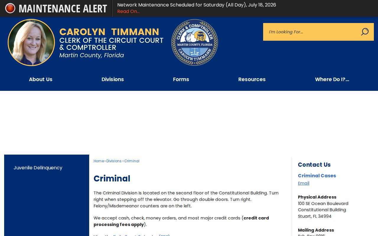 Martin County criminal court records Criminal Division page