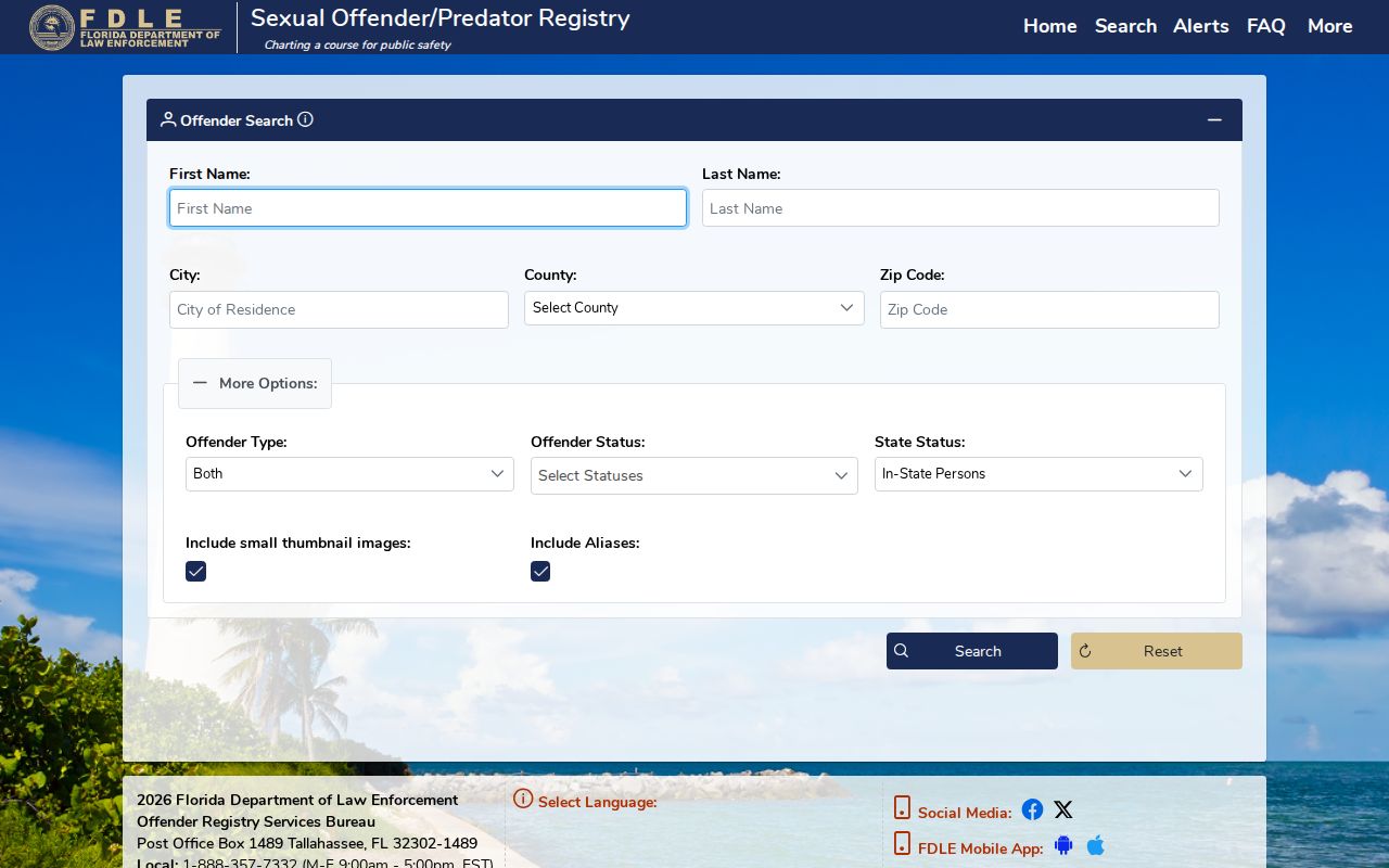 Martin County sex offender registry search fields and export controls